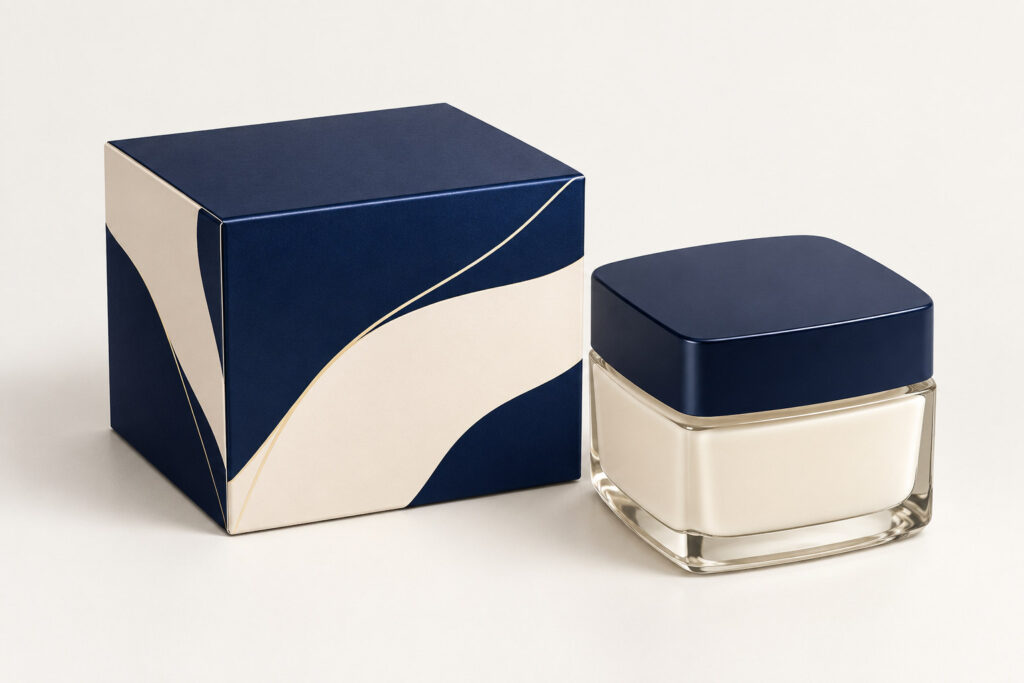 PackNiti packaging mockup: Custom Square Cosmetics Jar Box (PN-PD-000021)