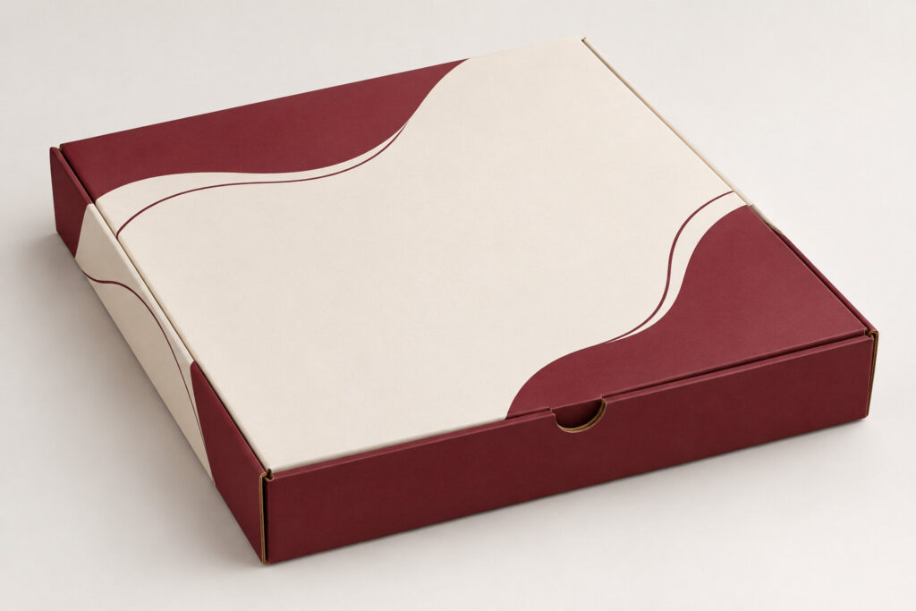 PackNiti packaging mockup: Custom FEFCO 0426 Pizza Box (PN-PD-000044)