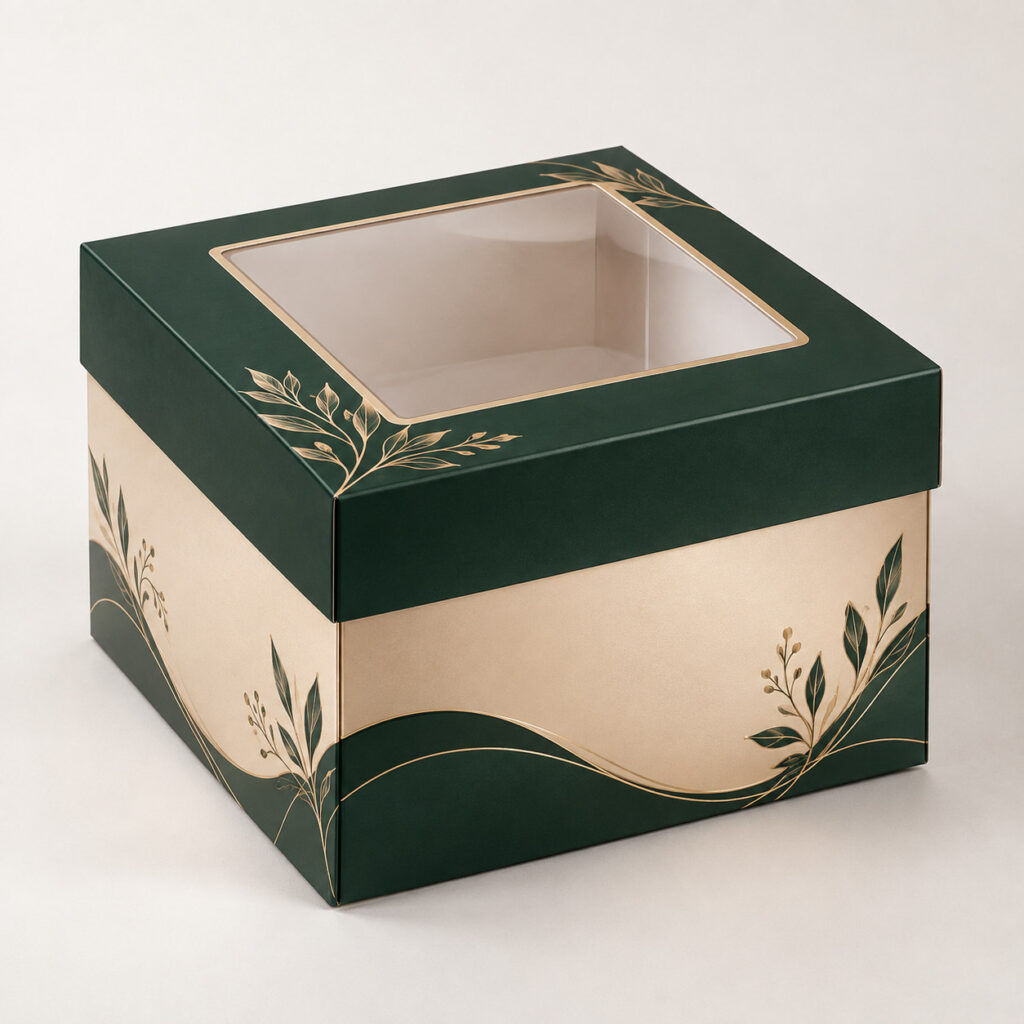 PackNiti packaging mockup: Custom Square Gift Cake Box With Lid (PN-PD-000050)