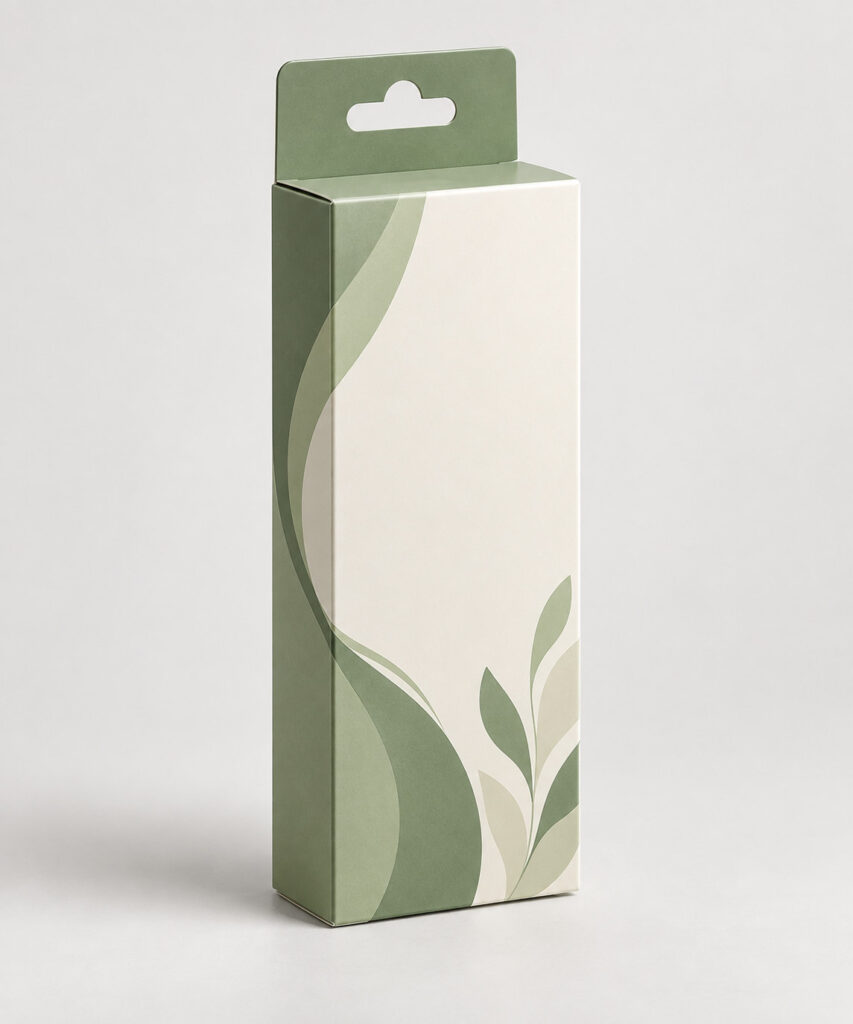 PackNiti packaging mockup: Custom Hanging Tall Flat Medicine Box (PN-PD-000072)