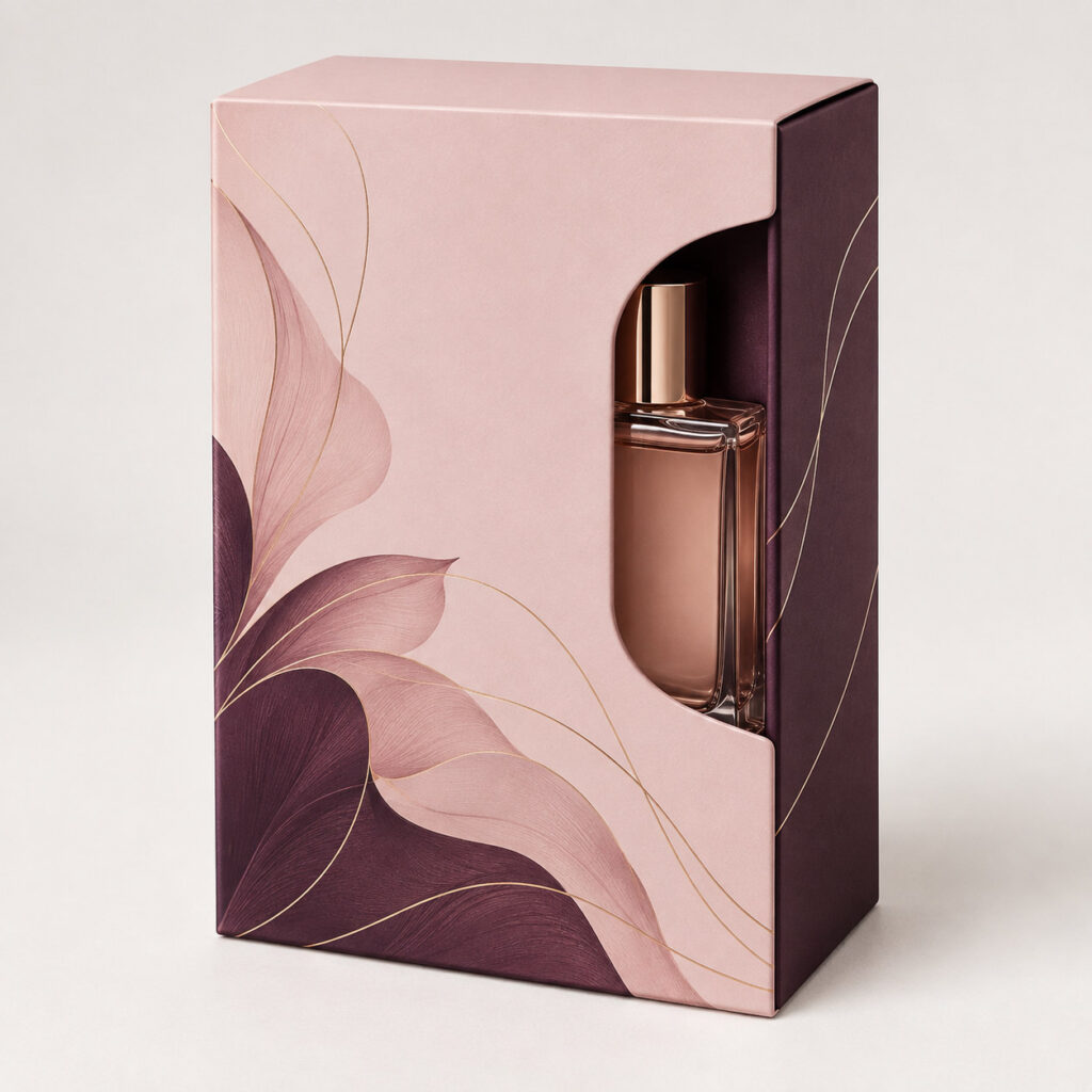 PackNiti packaging mockup: Custom Thumb Cut Perfume Box (PN-PD-000098)