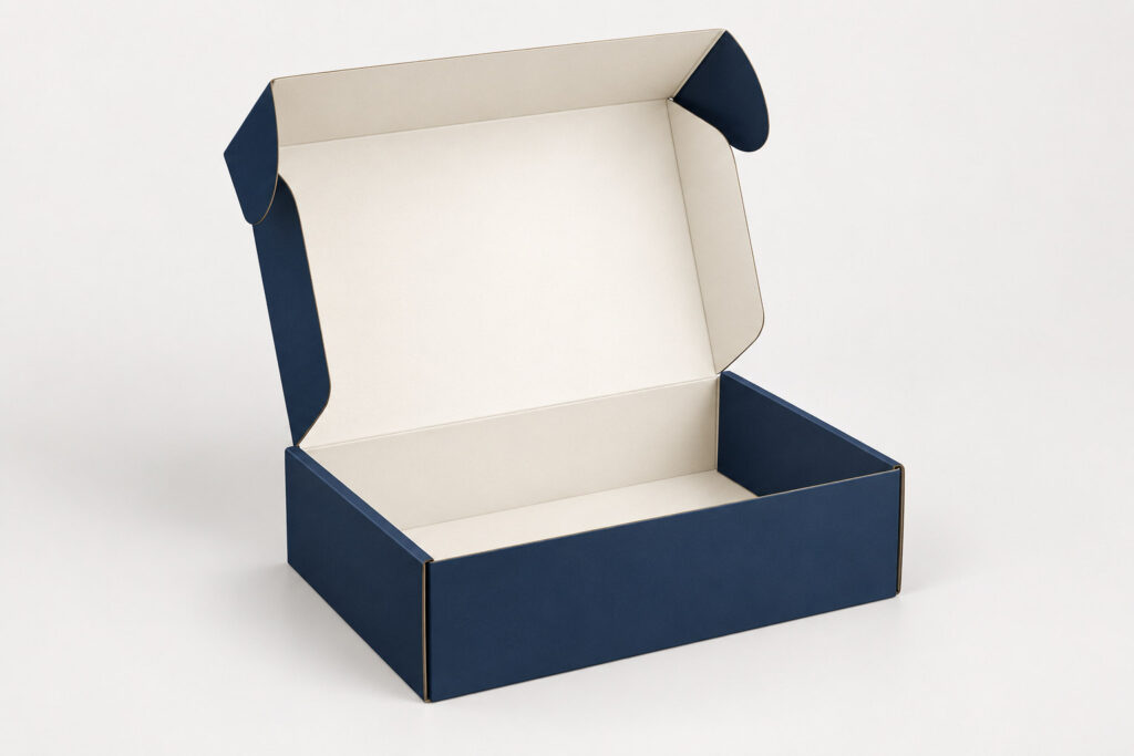 PackNiti packaging mockup: Custom FEFCO 0414 Flip-top Mailer Box (PN-PD-000105)