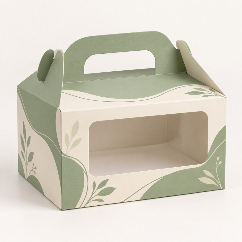 PackNiti packaging mockup: Custom Cake Box With Handle (Style 000142) (PN-PD-000142)