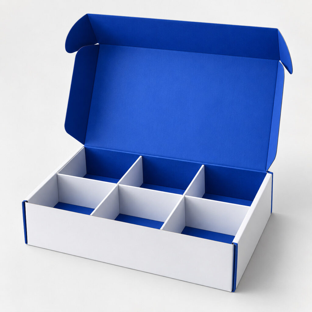 PackNiti packaging mockup: Custom Folding Shipping Box With 6 Grids (PN-PD-000183)