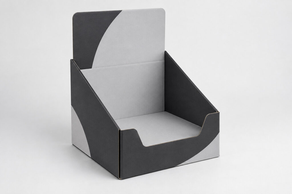 PackNiti packaging mockup: Custom FEFCO 0208 Folding Display Cardboard Box (PN-PD-000189)