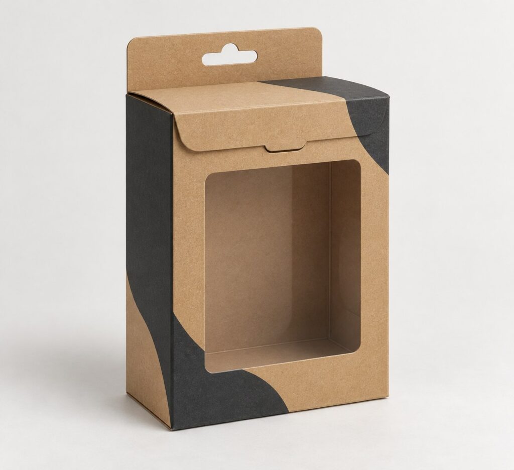 PackNiti packaging mockup: Custom Hanging Flip-top Window Box (Style 000226) (PN-PD-000226)