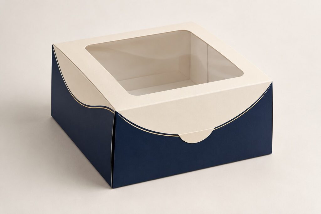 PackNiti packaging mockup: Custom Square Cake Box (Style 000231) (PN-PD-000231)