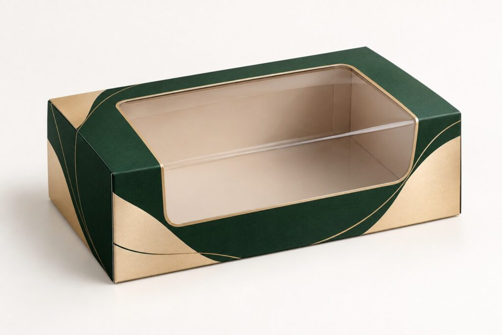 PackNiti packaging mockup: Custom Sweet Box With Window (Style 000240) (PN-PD-000240)