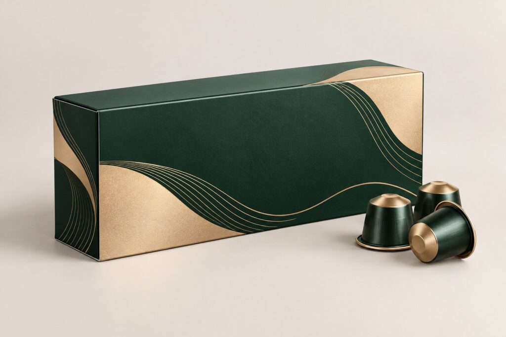 PackNiti packaging mockup: Custom Coffee Capsules Box (Style 000250) (PN-PD-000250)