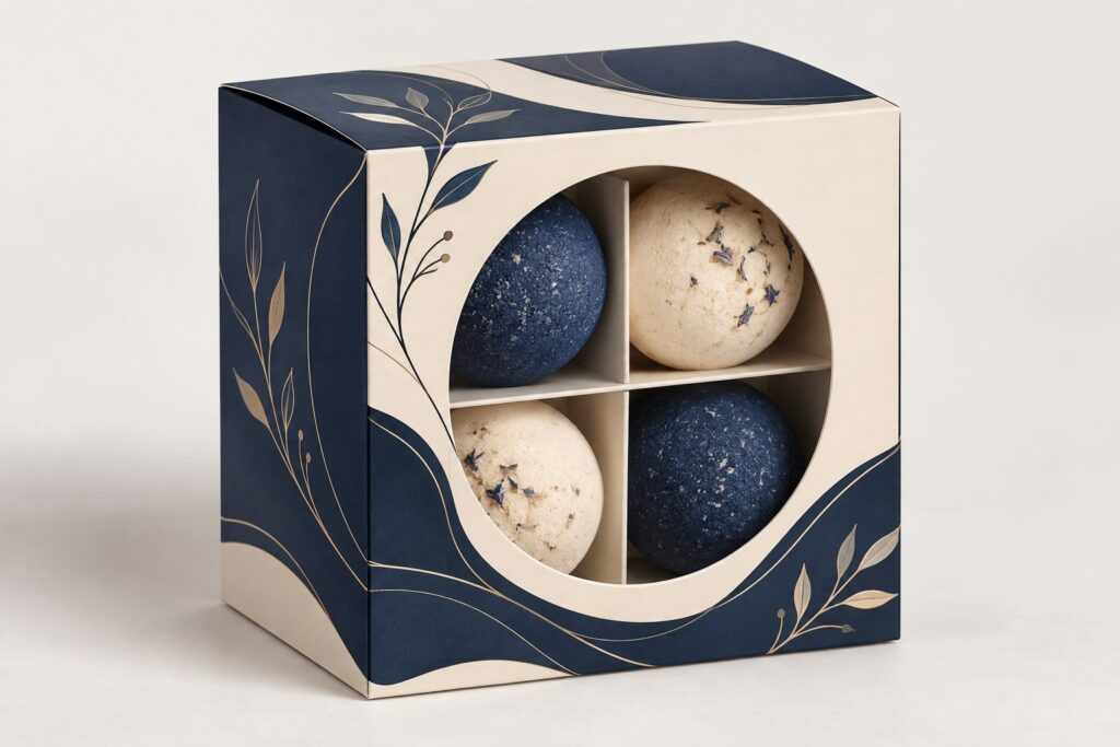 PackNiti packaging mockup: Custom Bath Bomb Box (PN-PD-000255)