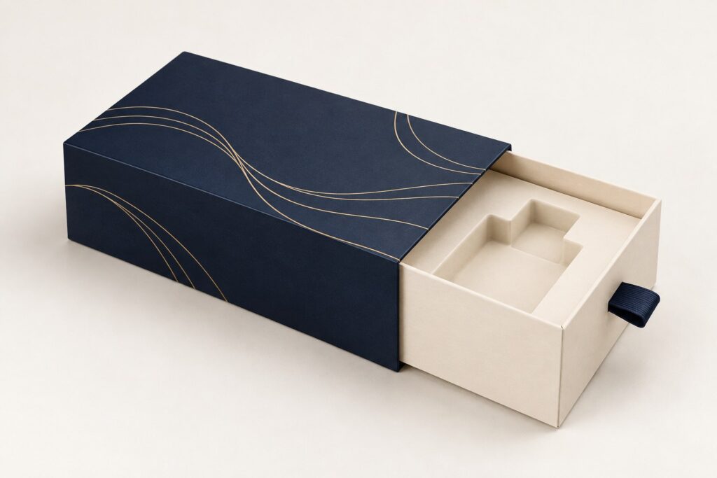 PackNiti packaging mockup: Custom Sleeve Drawer Perfume Box (Style 000265) (PN-PD-000265)