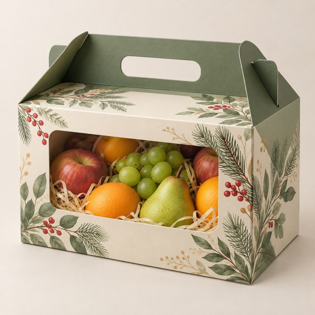 PackNiti packaging mockup: Custom Christmas Fruit Gift Box Packaging (PN-PD-000272)