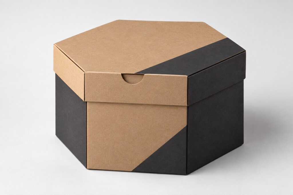 PackNiti packaging mockup: Custom Tuck End Box Variations Hexagonal Boxes Zipper (PN-PD-000276)