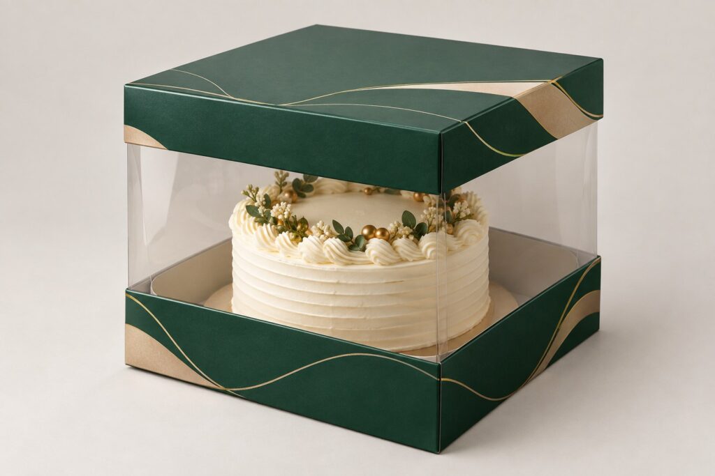 PackNiti packaging mockup: Custom Plastic Cake Sleeve Box (PN-PD-000280)