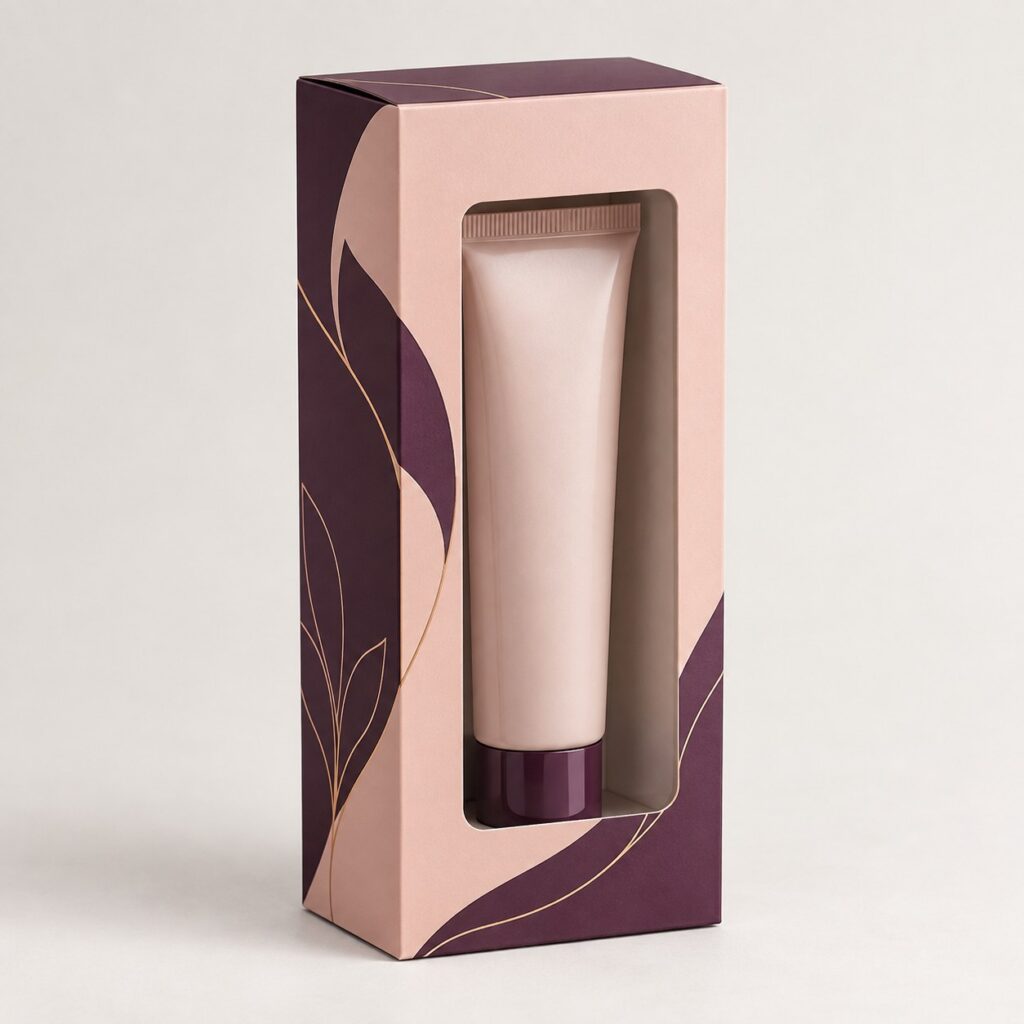 PackNiti packaging mockup: Custom Cosmetics Tube Box With Window (PN-PD-000288)