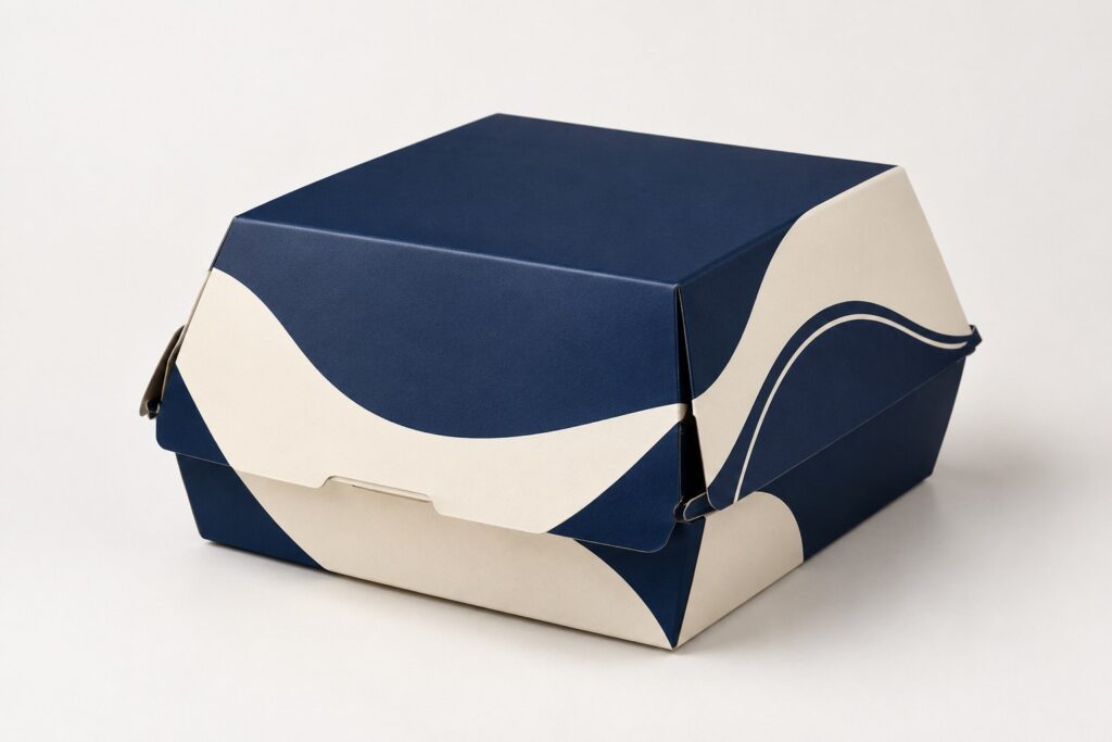 PackNiti packaging mockup: Custom Tuck Front Hamburger Box (PN-PD-000291)