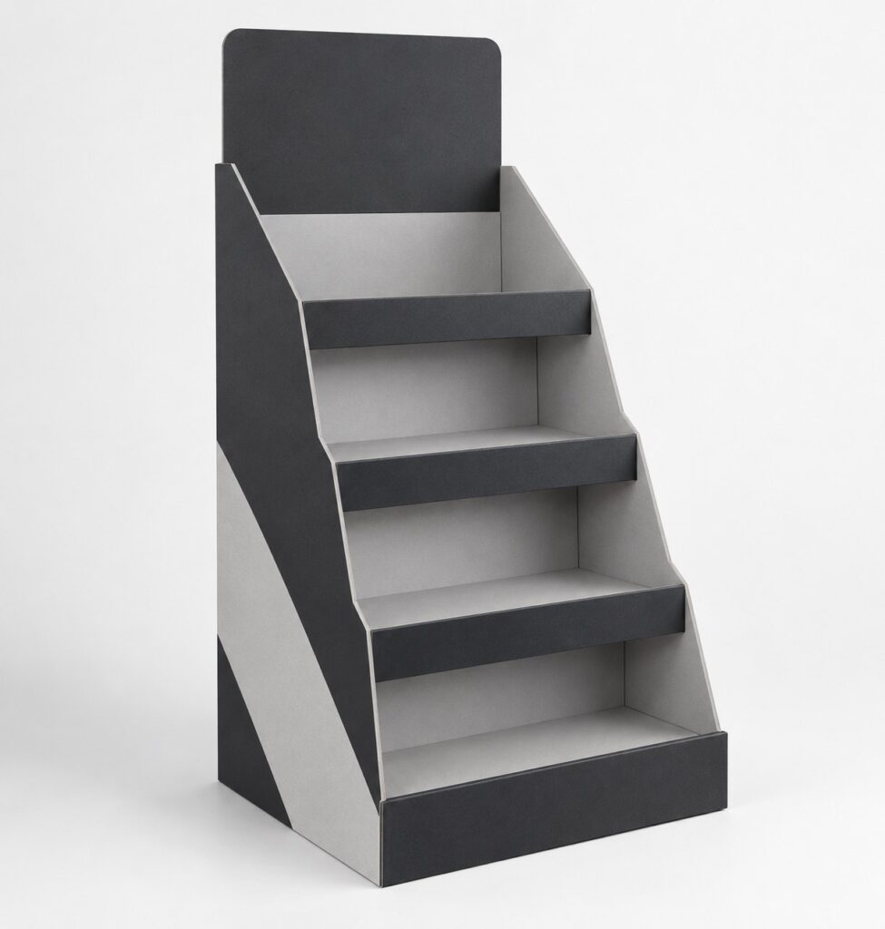 PackNiti packaging mockup: Custom FEFCO 0840 Cardboard Display Stand (PN-PD-000309)