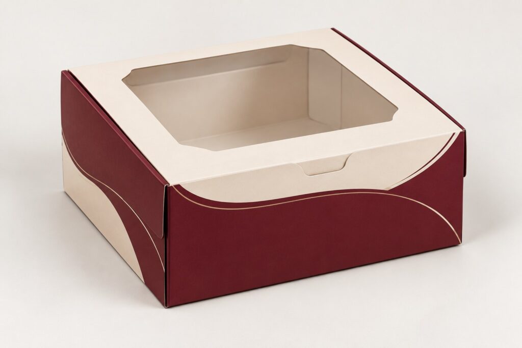 PackNiti packaging mockup: Custom Cake Box With Window (Style 000324) (PN-PD-000324)