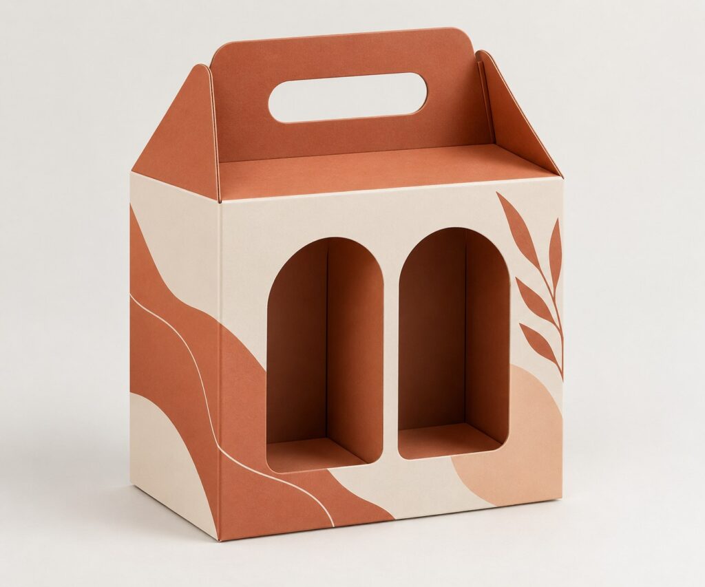 PackNiti packaging mockup: Custom 2-pack Carrier Display Box With Handle (Style 000327) (PN-PD-000327)
