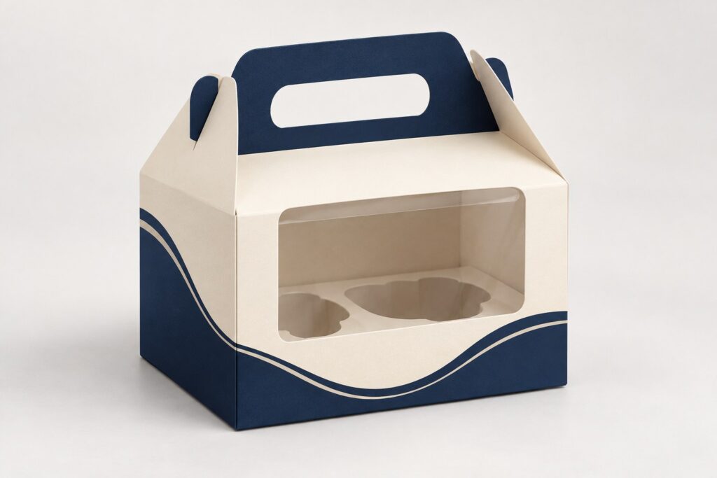 PackNiti packaging mockup: Custom Mini Cupcake Gable Box With Window (PN-PD-000331)