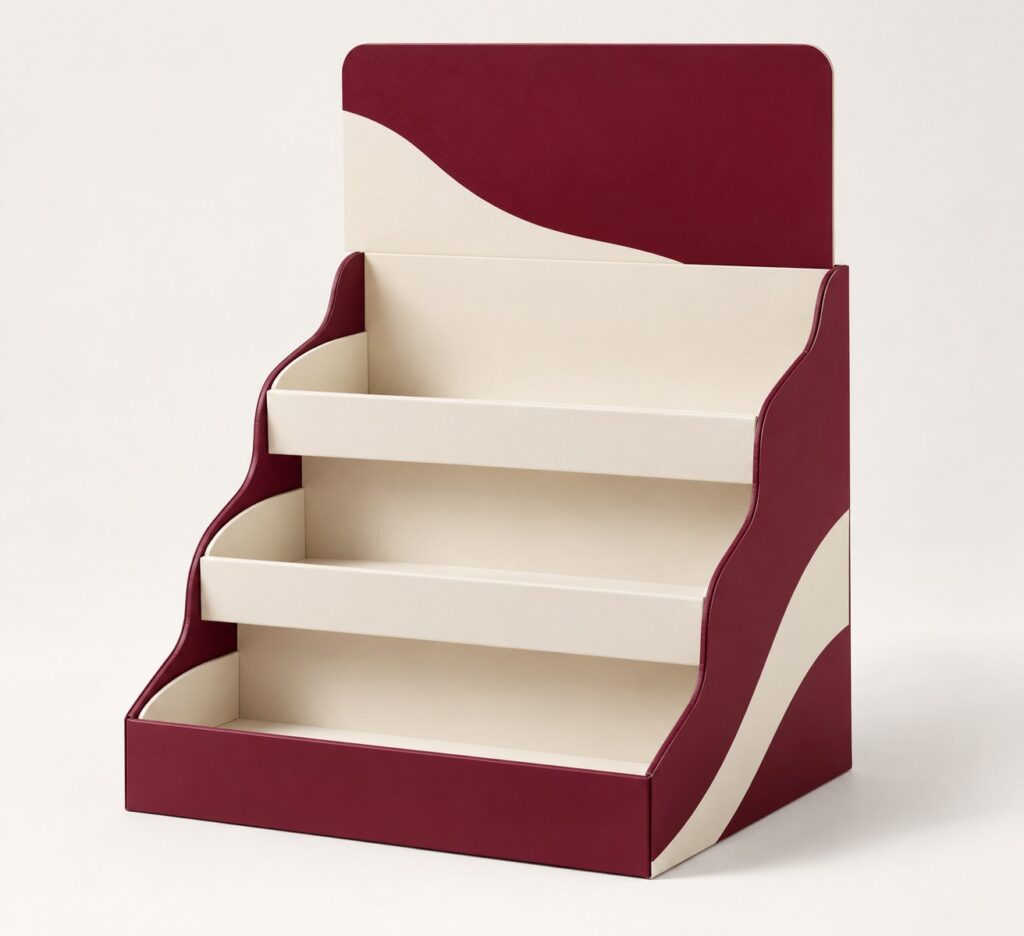 PackNiti packaging mockup: Custom 3-tier Product Display Stand (PN-PD-000334)