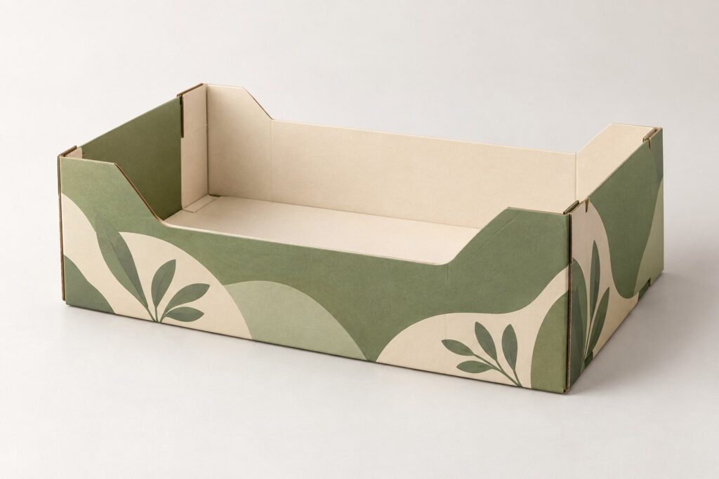 PackNiti packaging mockup: Custom FEFCO 0452 Food Tray Box (PN-PD-000342)