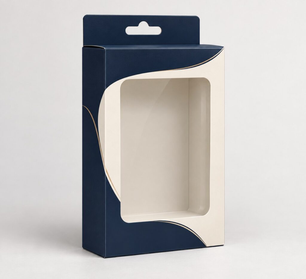 PackNiti packaging mockup: Custom Hanging Electronic Product Box (Style 000351) (PN-PD-000351)