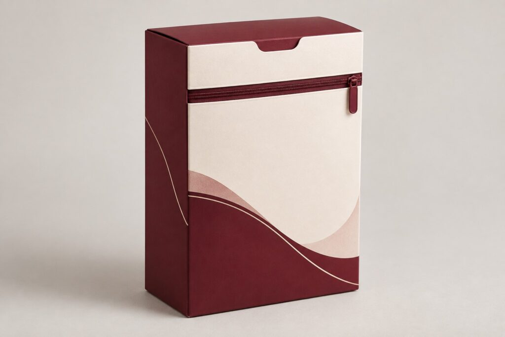PackNiti packaging mockup: Custom Tuck End Box With Zipper (PN-PD-000364)