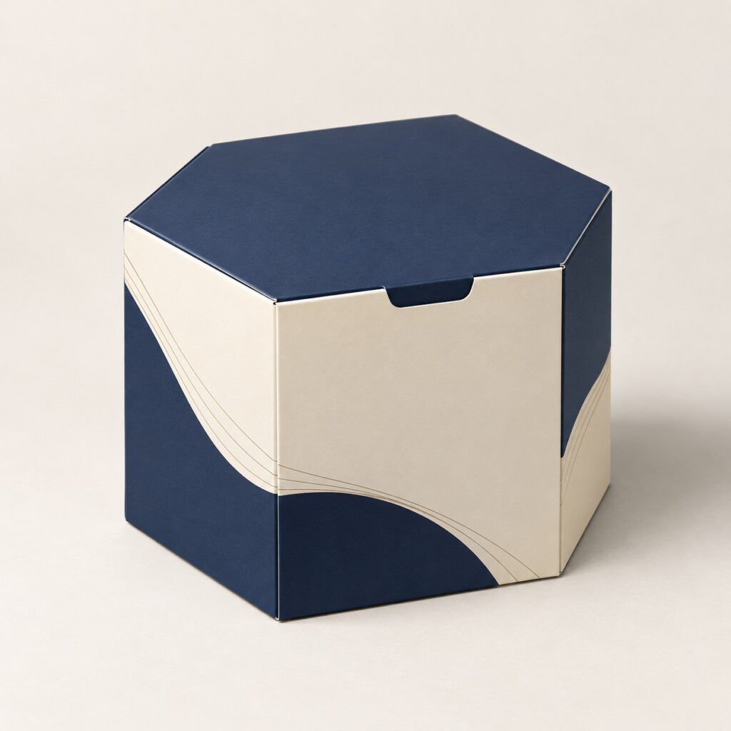 PackNiti packaging mockup: Custom Tuck End Box Variations Hexagon Hexagonal Boxes (PN-PD-000381)