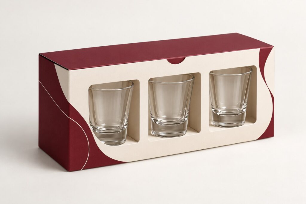 PackNiti packaging mockup: Custom White Card Shot Glass Box (PN-PD-000384)