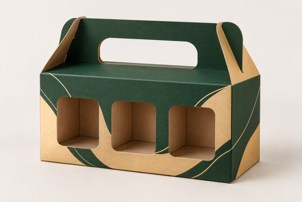 PackNiti packaging mockup: Custom Kraft Paper Shot Glass Box With Handle (PN-PD-000400)