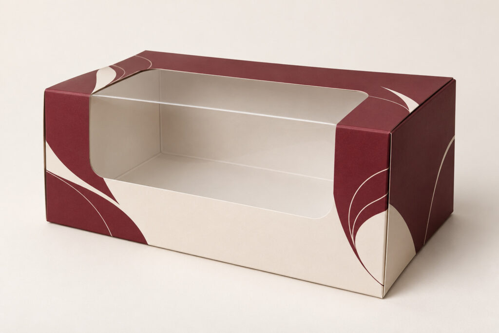 PackNiti packaging mockup: Custom Food Box With Window (Style 000404) (PN-PD-000404)