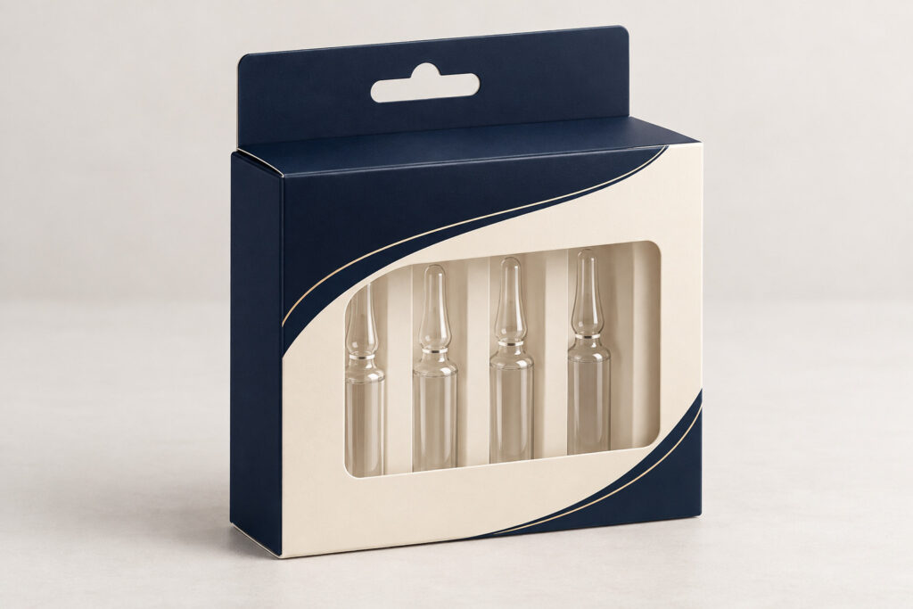 PackNiti packaging mockup: Custom Buttonhole Ampoule Box (PN-PD-000415)