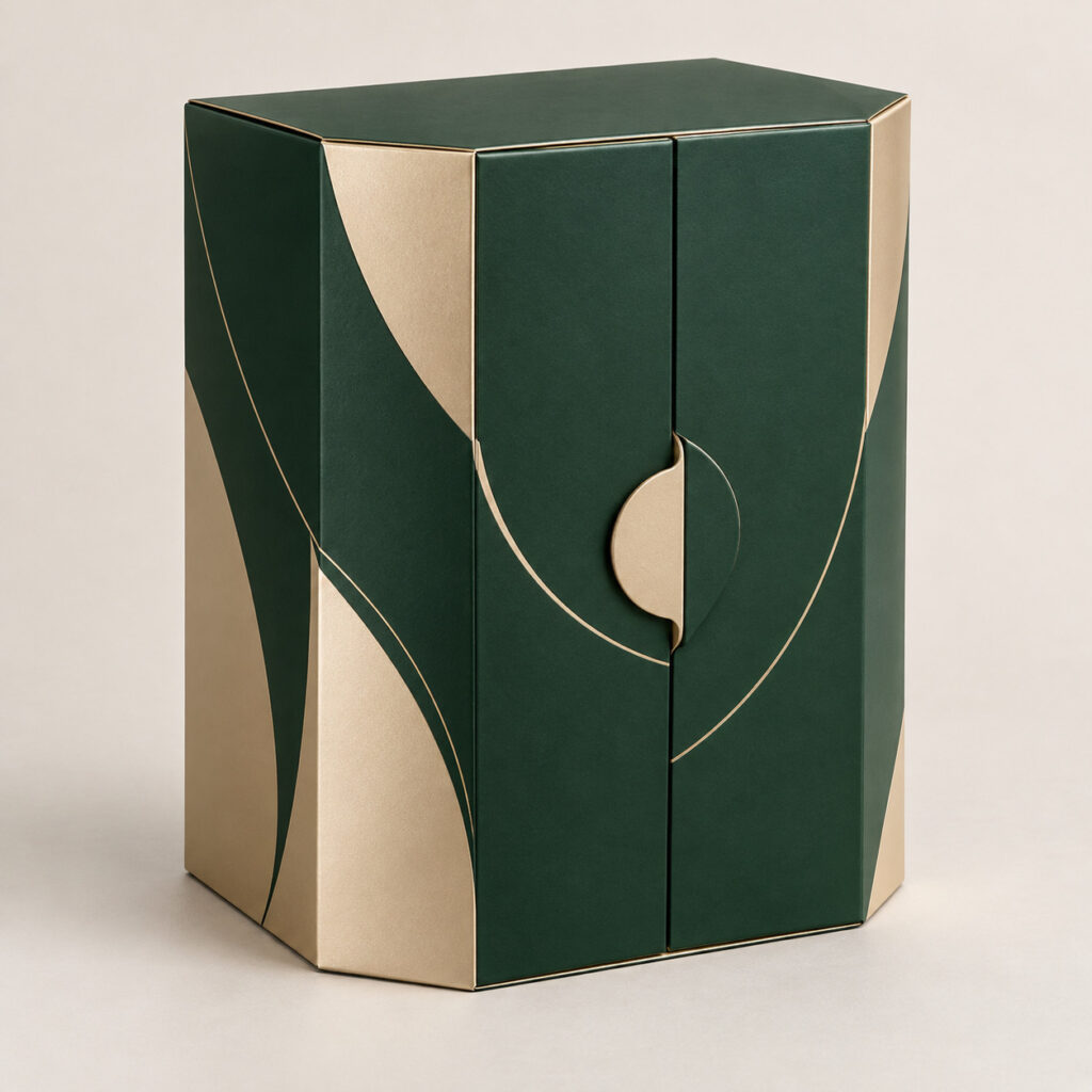 PackNiti packaging mockup: Custom Polygonal Boxes Double Door Style Auto Lock Bottom (PN-PD-000430)