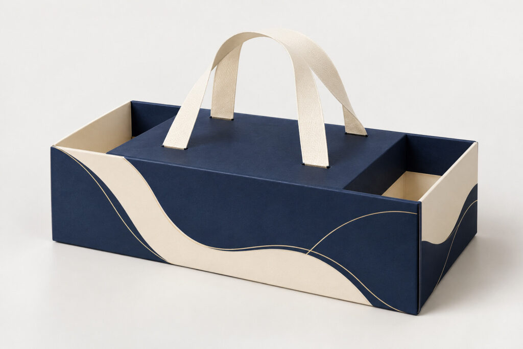 PackNiti packaging mockup: Custom Tray Boxes Paper Handle (PN-PD-000435)