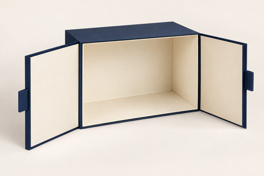 PackNiti packaging mockup: Custom Double Door Open Gift Boxes (PN-PD-000441)
