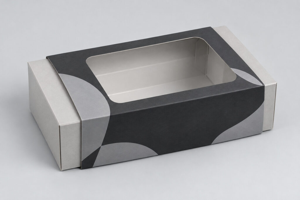 PackNiti packaging mockup: Custom Sleeve Food Box With Window (PN-PD-000449)