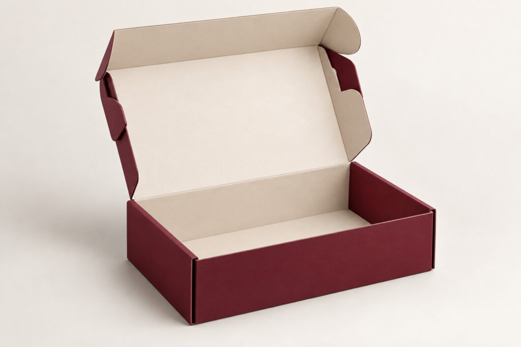 PackNiti packaging mockup: Custom Mailer Box With Auto Lock Buckles (PN-PD-000464)