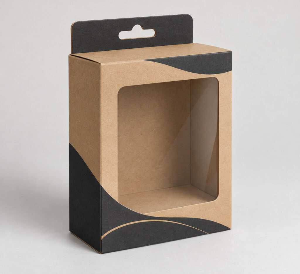 PackNiti packaging mockup: Custom Hanging Display Window Box (PN-PD-000486)