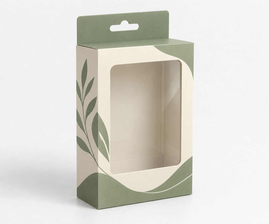 PackNiti packaging mockup: Custom Hanging Display Box With Window (Style 000502) (PN-PD-000502)