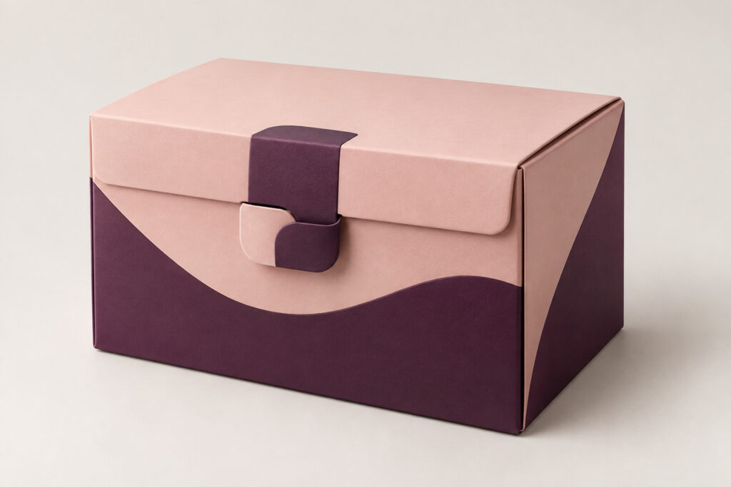 PackNiti packaging mockup: Custom Tuck End Box Variations Security Buckles Overlapping (PN-PD-000508)