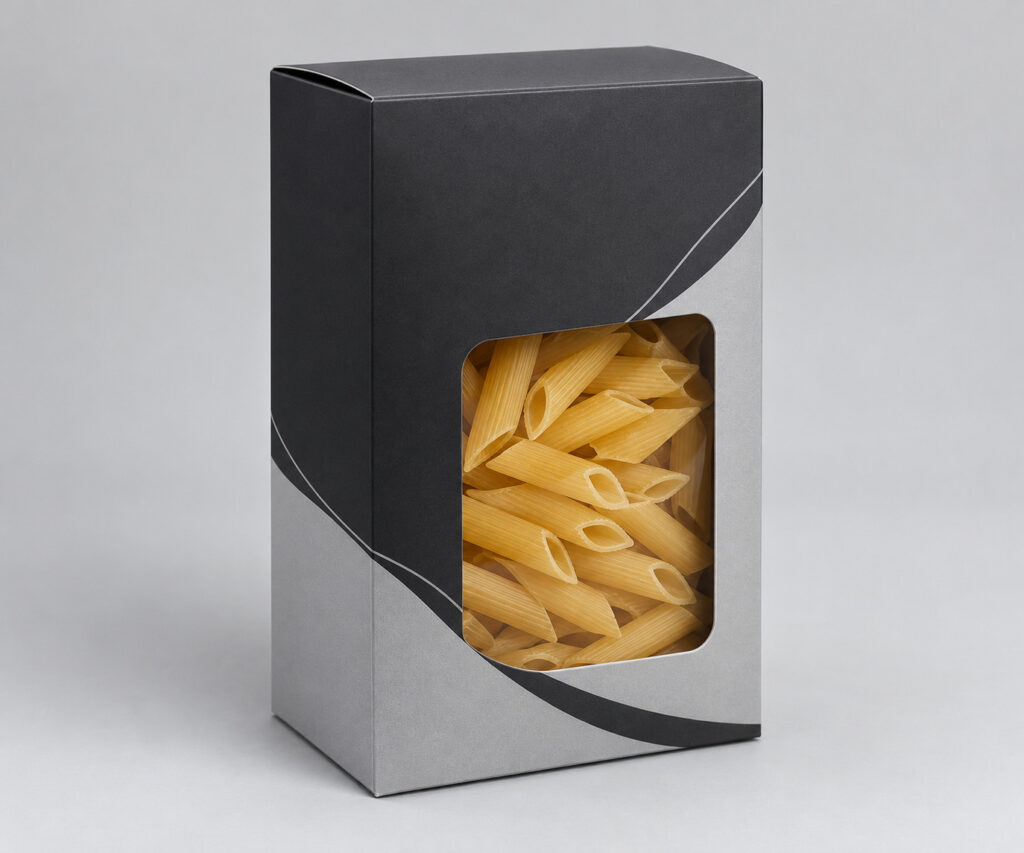 PackNiti packaging mockup: Custom Pasta Box With Window (Style 000509) (PN-PD-000509)