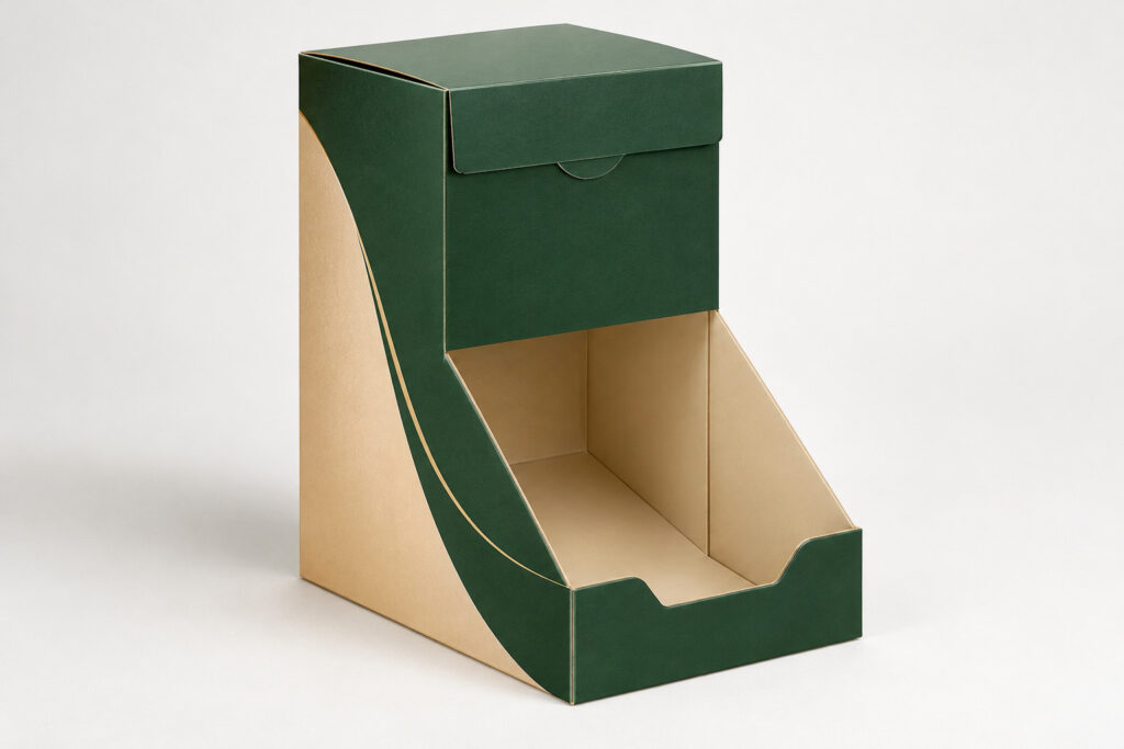 PackNiti packaging mockup: Custom Tuck Top Gravity Feed Box (PN-PD-000540)
