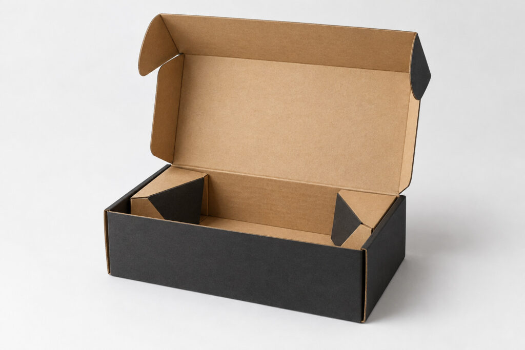 PackNiti packaging mockup: Custom FEFCO 0470 Flip Top Boxes Polygonal Lock Inserts (PN-PD-000556)