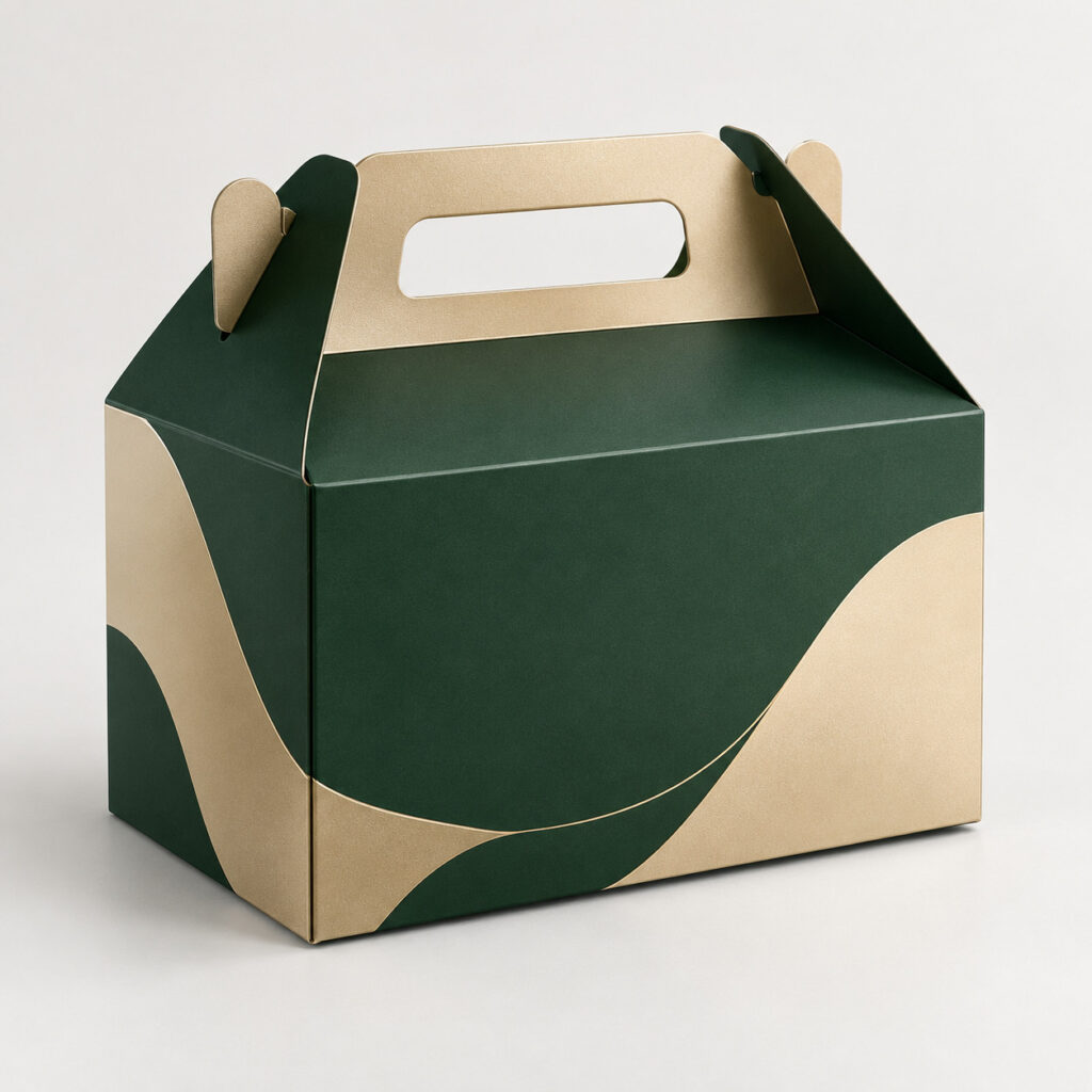 PackNiti packaging mockup: Custom Carrying Handle Snap Lock Gable Box (PN-PD-000560)