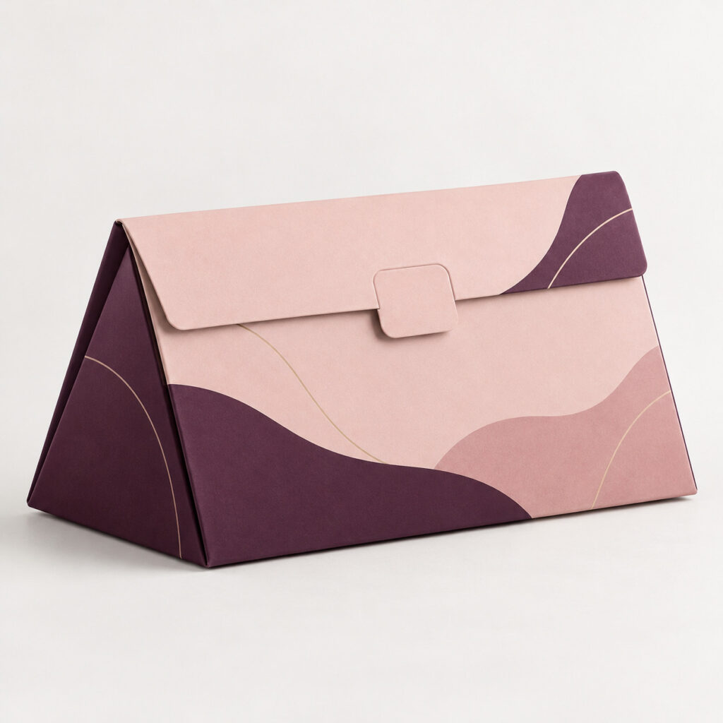 PackNiti packaging mockup: Custom Polygonal Boxes Triangle With Snap Lock And Flip Top Paper (PN-PD-000568)