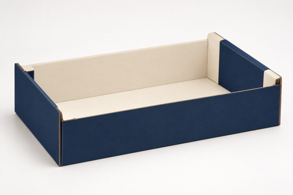 PackNiti packaging mockup: Custom FEFCO 0480 Regular Slotted Tray With Flange (PN-PD-000571)