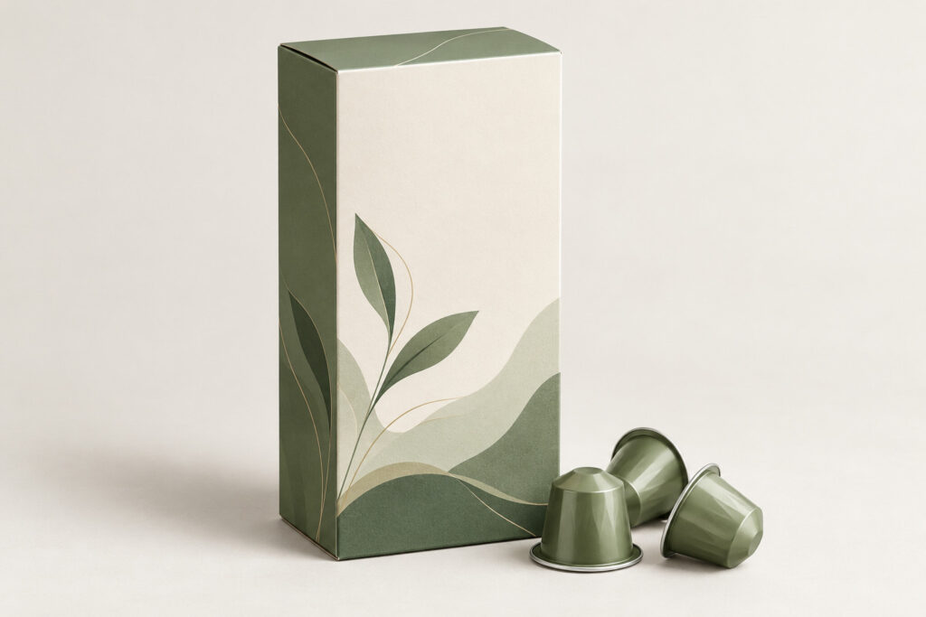 PackNiti packaging mockup: Custom Coffee Capsules Box (Style 000602) (PN-PD-000602)