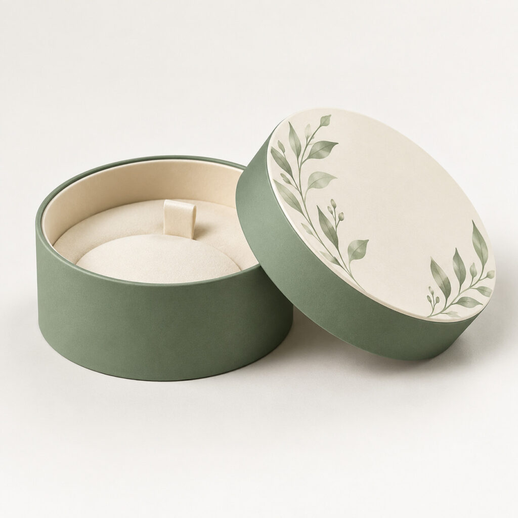 PackNiti packaging mockup: Custom Round Jewelry Gift Box (PN-PD-000612)