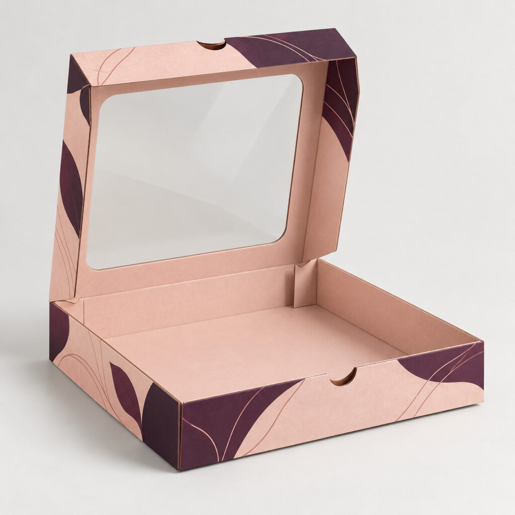PackNiti packaging mockup: Custom Flip Top Boxes Pizza With Window (PN-PD-000618)